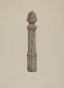 Carved Wooden Hitching Post, c. 1939. Creator: Rose Campbell-Gerke