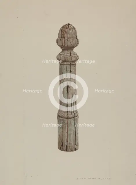 Carved Wooden Hitching Post, c. 1939. Creator: Rose Campbell-Gerke.