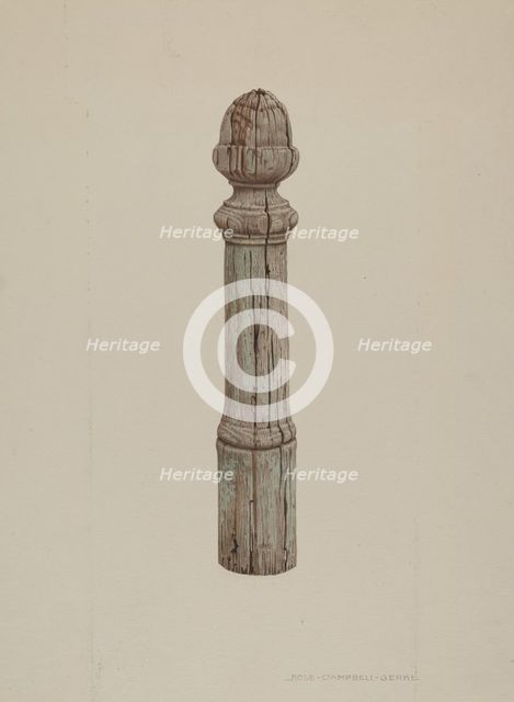 Carved Wooden Hitching Post, c. 1939. Creator: Rose Campbell-Gerke.