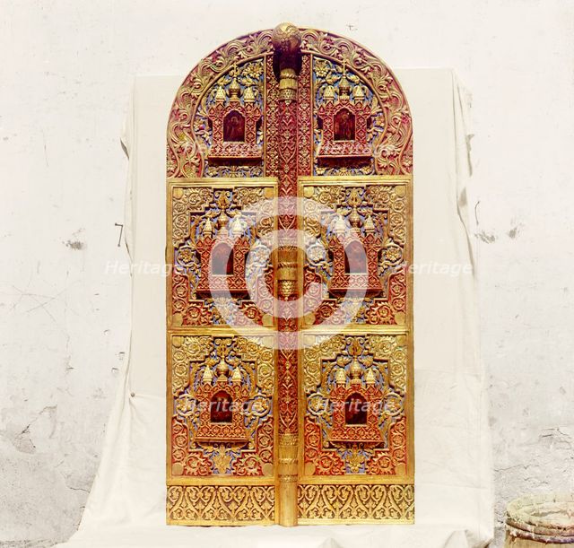 Carved wooden Holy Gates from the seventeenth century in the Rostov museum, Rostov Velikii, 1911. Creator: Sergey Mikhaylovich Prokudin-Gorsky.