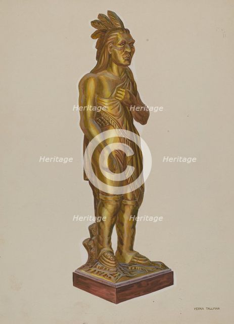 Carved Wooden Indian, 1935/1942. Creator: Verna Tallman.