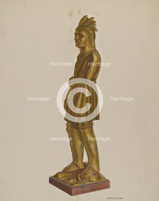 Carved Wooden Indian, c. 1938. Creator: Verna Tallman.