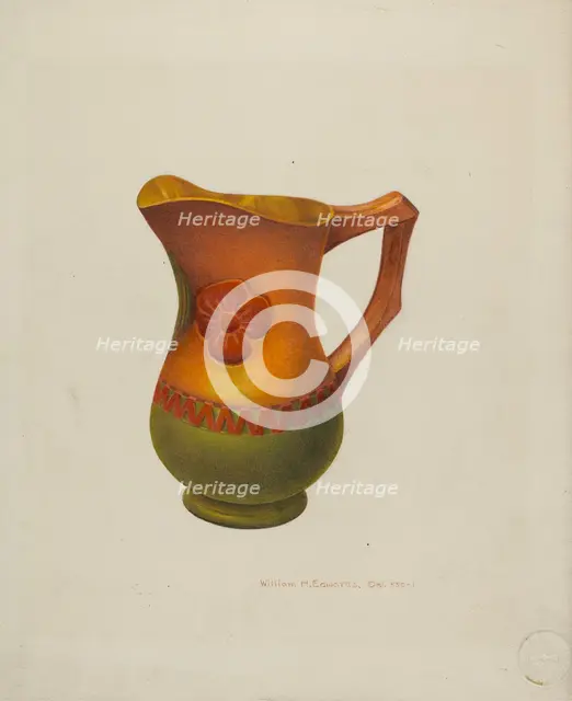 Carved Wooden Pitcher, c. 1940. Creator: William H Edwards.