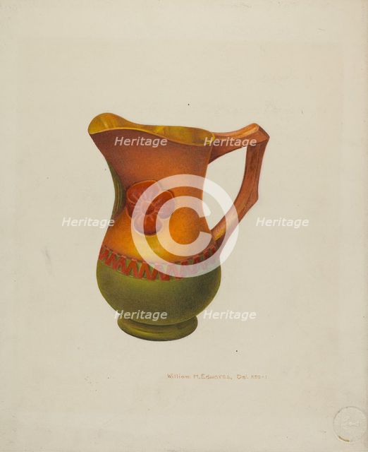 Carved Wooden Pitcher, c. 1940. Creator: William H Edwards.