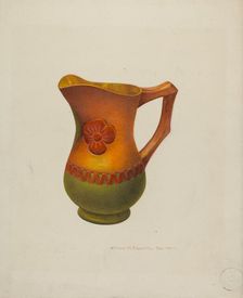 Carved Wooden Pitcher, c. 1940. Creator: William H Edwards