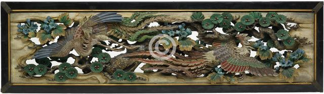 Carved wooden ramma (transom) panel from the Hooden, 1893.  Creator: Takamura Koun.