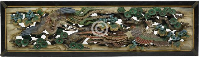 Carved wooden ramma (transom) panel from the Hooden, 1893.  Creator: Takamura Koun.