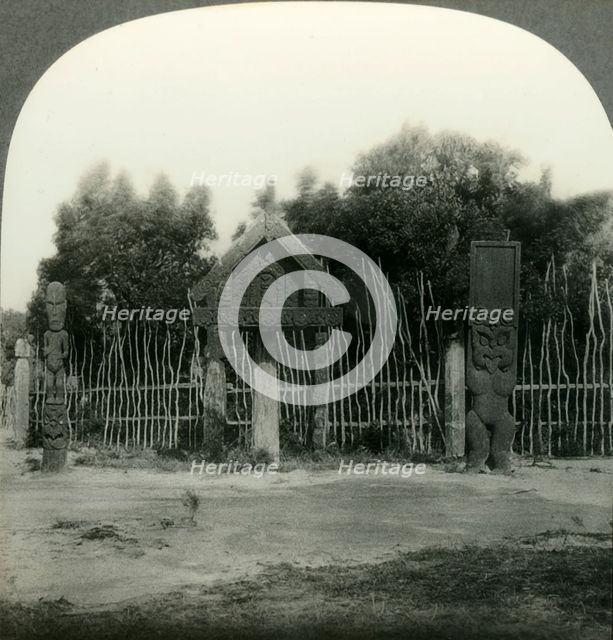 'Carvings in a Maori Pah or Village, New Zealand', c1930s. Creator: Unknown.