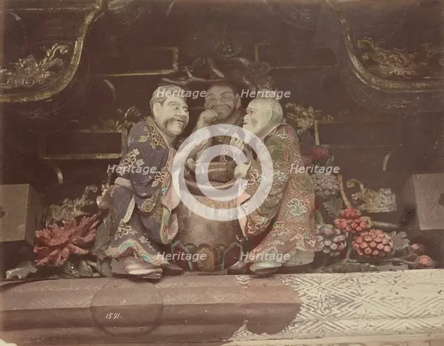 Carving Images in the Top of the Great Gate, at Nikko, 1870s-1890s. Creator: Kusakabe Kimbei.