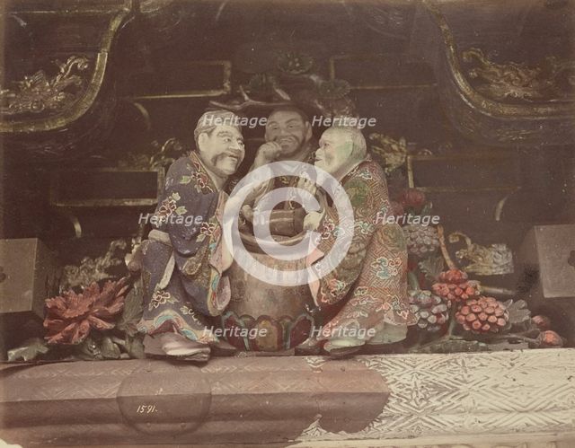 Carving Images in the Top of the Great Gate, at Nikko, 1870s-1890s. Creator: Kusakabe Kimbei.