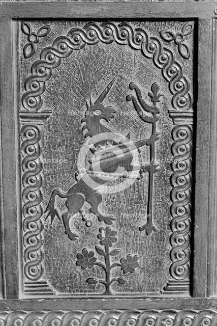 Carving in St Peter's church, Pavenham, Bedfordshire, 1964. Artist: Laurence Goldman