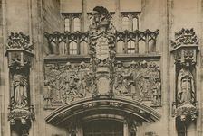 Carving in Stone Beneath the Middlesex Coat of Arms at the Guildhall, Westminster c1935. Creator: Joel
