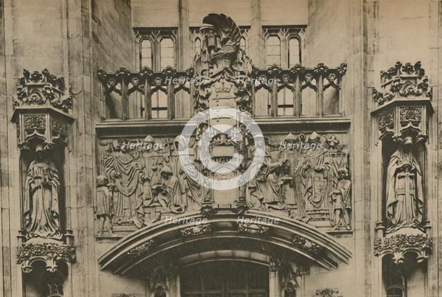 'Carving in Stone Beneath the Middlesex Coat of Arms at the Guildhall, Westminster', c1935. Creator: Joel.