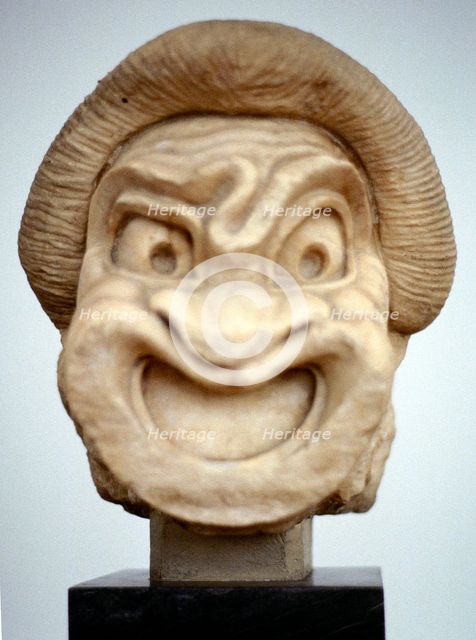 Carving of a mask used in Ancient Greek theatrical comedy, 3rd century BC. Artist: Unknown