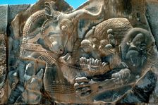 Carving of a bull and lion, Persian, 5th century BC