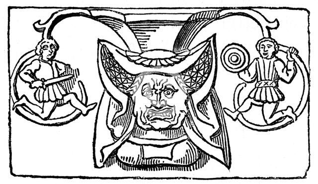 Carving of a woman wearing a horned headdress, 15th century, (1910). Artist: Unknown
