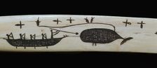 Carving of an Inuit whale-hunt on an ivory snow-knife, 19th century