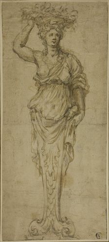 Caryatid (r); Three Sketches: Two Caryatids, Pair of Putti Standing on Globe (v), 17th century. Creator: Unknown