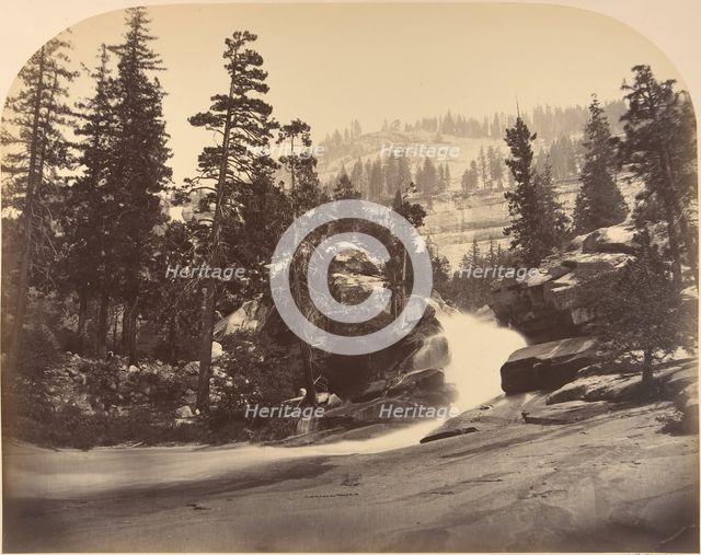 Cascade, Nevada Fall on Left, View above Vernal Fall, 1861. Creator: Carleton Emmons Watkins.