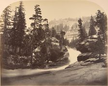 Cascade, Nevada Fall on Left, View above Vernal Fall, 1861. Creator: Carleton Emmons Watkins