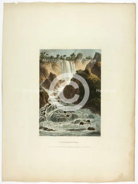 Cascade of Terni, plate fourteen from the Ruins of Rome, March 28, 1798. Creator: Matthew Dubourg.