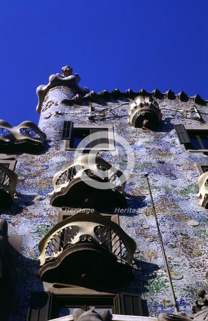 Casa Batllo, designed by Antoni Gaudí. Detail of the balconies on the façade.