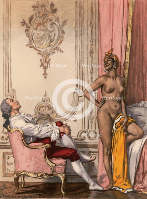 Casanova with a young North African woman. Illustration for "Histoire de ma vie" by Giacomo Casanova Creator: Auguste Leroux.