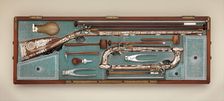 Cased Set of a Flintlock Rifle, a Pair of Pistols, and Accessories, French, Versailles, ca. 1800. Creator: Nicolas Noël Boutet
