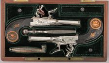 Cased Pair of Double-Barreled Turn-Off Flintlock Pistols, French, Paris, ca. 1800. Creator: John Lepage