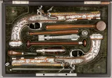 Cased Pair of Flintlock Pistols with Accessories, French, Paris, ca. 1810. Creators: Francois Pirmet, Nicolas Noël Boutet