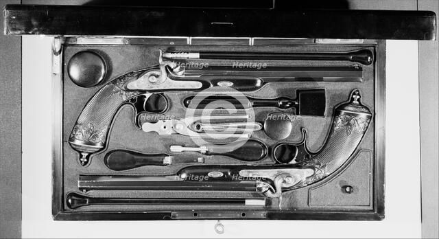 Cased Pair of Percussion Pistols, French, Paris, ca. 1850. Creator: Louis-Julien Gastinne-Renette.