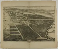 Cashiobury, plate 28 from Britannia Illustrata, published 1707. Creator: Johannes Kip
