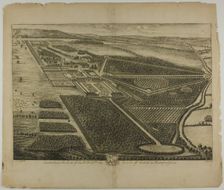 Cashiobury, plate 28 from Britannia Illustrata, published 1707. Creator: Johannes Kip