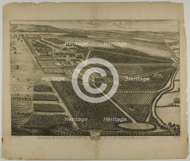 Cashiobury, plate 28 from Britannia Illustrata, published 1707. Creator: Johannes Kip.