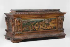 Cassone with painted front panel depicting the Conquest of Trebizond, after ca. 1461. Creator: Apollonio di Giovanni di Tomaso