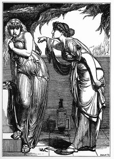 Cassandra and Helen, 1866. Creator: Sandys, Frederick, (after) (1829-1904)