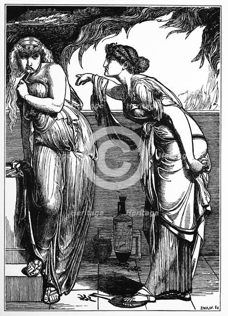 Cassandra and Helen, 1866. Creator: Sandys, Frederick, (after) (1829-1904).