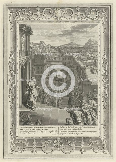 Cassandra predicts the downfall of Troy, 1731. Artist: Picart, Bernard (1673–1733)