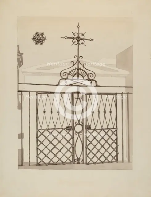 Cast and Wrought Iron Fence, c. 1936. Creator: Arelia Arbo.
