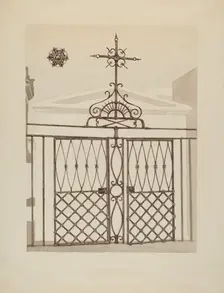 Cast and Wrought Iron Fence, c. 1936. Creator: Arelia Arbo