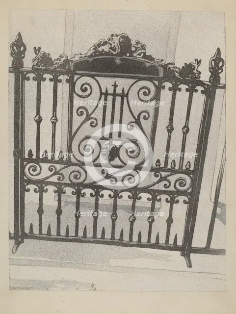 Cast and Wrought Iron Gate, c. 1936. Creator: Arelia Arbo.