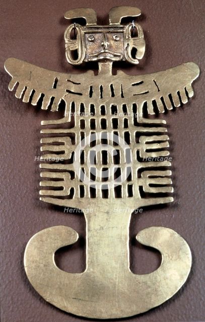 Cast gold Pre-Columbian figure pendant, Muisca, Colombia, 1000-1541. Artist: Unknown