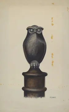 Cast Iron Owl Hitching Post, c. 1937. Creator: V. L. Vance