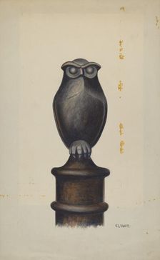 Cast Iron Owl Hitching Post, c. 1937. Creator: V. L. Vance