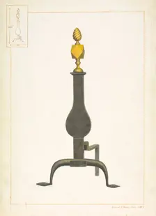 Cast Iron and Brass Andiron, c. 1938. Creator: Vincent P. Rosel