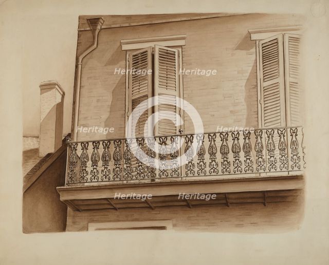 Cast Iron Balcony Rail, c. 1936. Creator: Al Curry.