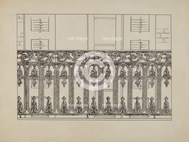 Cast Iron Balcony Rail, c. 1936. Creator: Arelia Arbo.