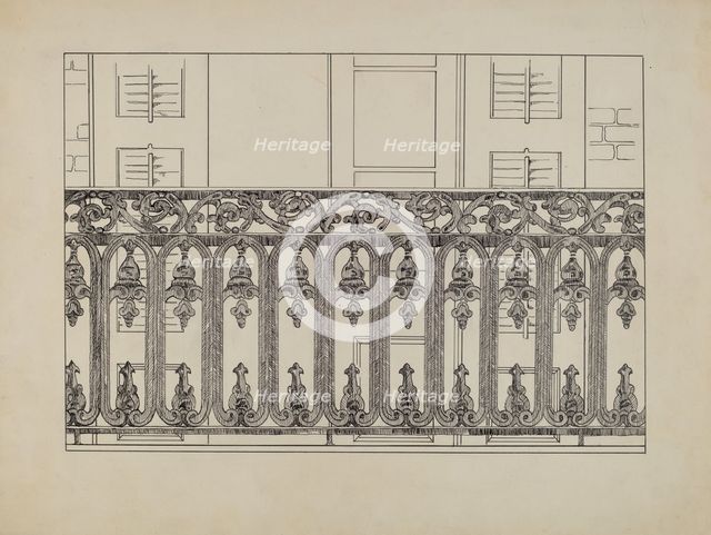 Cast Iron Balcony Rail, c. 1936. Creator: Arelia Arbo.