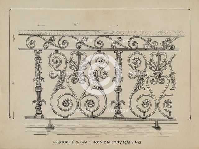 Cast Iron Balcony Rail, c. 1936. Creator: Ray Price.