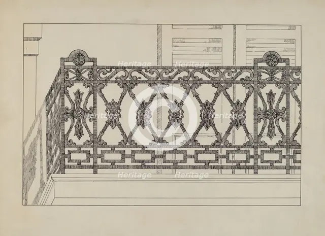 Cast Iron Balcony Railing, c. 1936. Creator: Arelia Arbo.